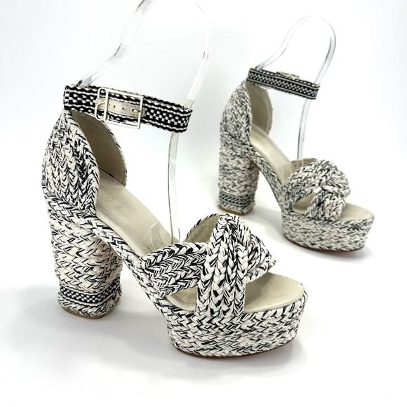 Antolina Paris Barbara Platform High Heel Sandal Sz 10 White Black Woven Cotton - Picture 16 of 16